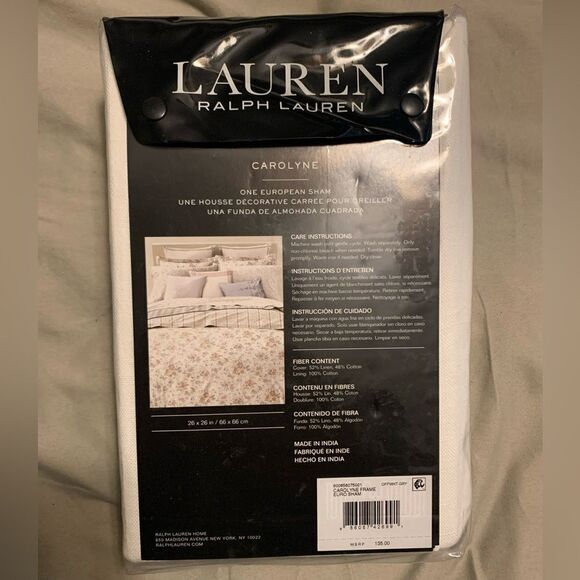 LAUREN RALPH LAUREN Carolyne Frame Euro Sham $135 Off White Gray Linen Cotton - Picture 2 of 4